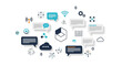 © OM Frame - Modern communication tech icons showcase digital network, cloud computing, data analytics, and internet concepts for business and technology solutions
