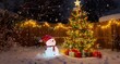© Mr Sai - Magical Christmas snowfall with glowing snowman and gifts under a festive decorated tree