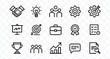 © single1abubakor - Collection of black outline business and finance icons representing teamwork, idea, goal, success, strategy, and presentation concept