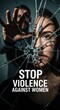 © MMerellinn - Distressed woman's face seen through cracked glass, blurred man's aggressive hand reaching from behind, representing domestic violence against women, urgent plea to stop all abuse.