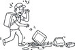 © vadymstock - Expressive vector illustration of a surprised backpacker encountering a mess during an outdoor adventure, ideal for travel themes.