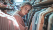 © zahidyounas - Young woman fashion portrait Pensive mood in a clothing boutique surrounded by trendy apparel Shopping and style