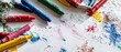 © Fernando - Colorful crayons and childs drawing covered in snow, creating a festive winter art scene Concept of childhood creativity, holiday season, and winter fun