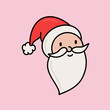 © sasa_elebea - Minimalist Vector Icon of Santa's Head with Red Hat and Fluffy Pompom Happy Face and White Beard Isolated on Pink Background