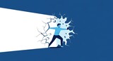 Man breaking through wall, concept of overcoming obstacles and achieving goals.