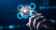 © youns - Mano toque la interfaz digital hud fondo de tecnología futurista de la pantalla de la computadora virtual pantalla ui concepto futuro o holograma de comunicación cibernética y sistema de Internet de i