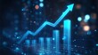 © Roger - A glowing blue arrow pointing upwards on an abstract bar graph symbolizing growth and business success in the digital world with a futuristic background.
