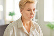 © Studio Romantic - Pensive pleasant middle-aged aged woman face expression, alone looking sad thinking pondering, thoughtful senior female distracted lost in thoughts, feels lonely or bad at home in loneliness, stress