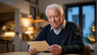 © Tania - An elderly man opening a long-awaited letter at his dining table, pausing with trembling hands as life-changing news sinks in — senior emotional storytelling, isolated moment of reflection, and