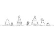© Creative Pixa - Minimalist line art christmas scene with trees, gifts, and snowman 60