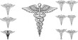 © Montaha Creatives - Caduceus symbol illustration, medical icon variations, healthcare emblem, serpent staff, wings, medicine design, hospital logo, vector art, healing concept, graphic
