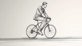 Business professional riding a two wheeled conveyance in profile sketch