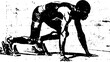 © Good moose - Athlete preparing to start a sprint. Dynamic position on the track showcases muscle tension. Vector illustration of athleticism and dedication.