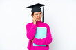 © luismolinero - Young student hispanic woman holding a books isolated on white background frustrated and covering ears