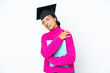 © luismolinero - Young student hispanic woman holding a books isolated on white background suffering from pain in shoulder for having made an effort
