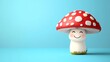 © sungedi - Adorable anthropomorphic toadstool character stands against a bright cyan  background
