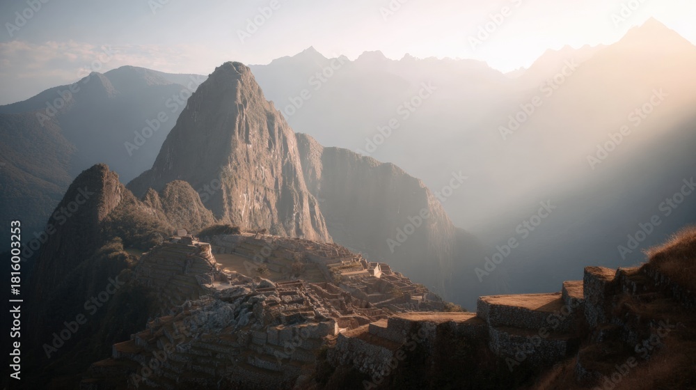 Landscape photograph of the ruins of machu picchu, an ancient incan ...