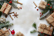 © Serene - Minimal Christmas Flat Lay with Gifts and Pine Cones