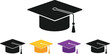 © msunny93 - A simple black graduation cap icon with colorful variations below it