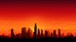 © backup_studio - City skyline silhouette against a vibrant orange and red sunset sky. Modern architecture panorama for urban development and business concept.
