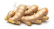 © BEST  - Fresh ginger root with textured brown skin and yellow flesh on a white background spice herb