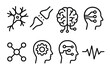 © Crank - Neural Network Icons. Neural connection concept linear icon set: neuron, synapse, circuit, brain, data nodes, head with lines, gear, electric wave