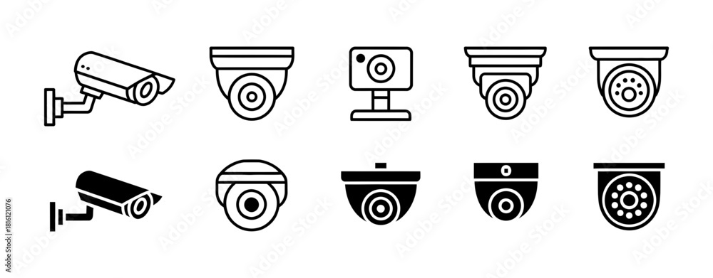 Security camera icons set, vector surveillance equipment symbols ...