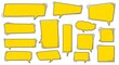 © Nabil - A collection of hand-drawn yellow speech bubbles and thought balloons in a doodle sketch style, isolated on a white background for communication concepts