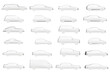 © German Ovchinnikov - Polygonal urban cars set on white background demonstrates step-by-step drawing process with geometric shapes and clean vector style. Side view