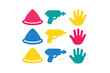 © Andrei - Colorful flat icons set for Holi festival including water guns, powder cones, and handprints