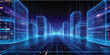 © JAHURA - Digital technology data stream as a wave of binary code on a blue computer background for stock market finance graph illustration design