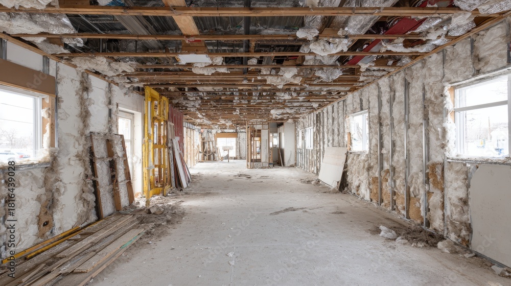 Interior Of A Building Under Renovation With Exposed Insulation And ...