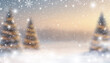 © bao - Winter Wonderland: A serene winter scene unfolds with softly blurred Christmas trees shimmering under a gentle snowfall, capturing the magic of the season and evoking a sense of tranquility.