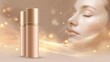 © Sun Xueguang - Two skin care products are placed on the left side of the picture, and on the right side is a female face with closed eyes and a silky texture.