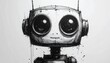 © Chomillera - Expressive monochrome sketch of a small, cute robot with big curious eyes, featuring a rough, bold line art style that evokes a nostalgic, retro technological feel