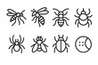 © Anton - Dangerous Insect Icons. Dangerous insects concept linear icon set: mosquito, wasp, hornet, tick, spider, fly, beetle, bug bite mark