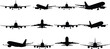 © Hasem Creative - Airplane silhouette illustration set, black vector, aircraft icons, aviation theme, front and side views, flight design artwork