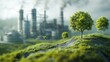 © ainynoer - A landscape showcasing the integration of coal bed methane, featuring lush green hillsides and trees in the foreground, with an industrial complex visible in the background