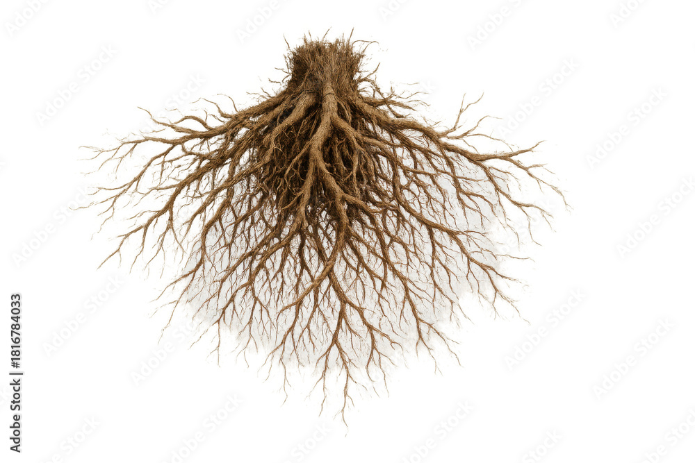 Tree roots system with soil particles showing growth and strength ...