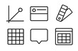 © peppastocker - Data Visualization Icons. Visualization Elements Set linear icon set: axis lines, data point, legend box, color swatch, grid panel, tooltip bubble