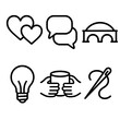 © peppastocker - Symbolic Connection Icons. Genuine Connection linear icon set: two hearts, dialogue box, bridge, light bulb, shared cup, thread link