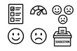 © peppastocker - Feedback Survey Icons. Customer Feedback linear icon set. survey sheet, satisfaction meter, happy face, neutral face, sad face, suggestion box.