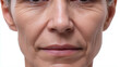 © Marut - Mature woman face close up showing balanced skin texture fine lines wrinkles and natural aging healthy complexion neutral expression high definition clinical detail
