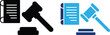 © GraphicEarth - law and justice symbol featuring a judge's gavel and a legal document presented in both a solid black and a blue color variation
