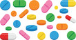 © Pvect02 - Colorful assortment of various pills and capsules scattered randomly ideal for medical designs on transparent background