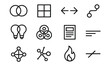 © peppastocker - Research Models Icons. Cross-Field Research Models Icons linear icon set: domain overlap circles, comparative matrix, bridging arrows, concept fusion icon, multi-field lens