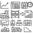 © peppastocker - Operations Planning Icons. Operations & Planning Set linear icon set: forecast graph, MRP window, scheduling grid, capacity gauge, production line, buffer stock icon, allocation