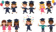 © Shuvo creative - Joyful kids celebrating graduation, happy children holding diplomas, diverse students in caps and gowns, cheerful school ceremony, education success celebration