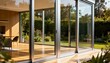 © DigitalSpace - Modern sunroom glass enclosure showcasing seamless integration of indoor and outdoor spaces with sleek aluminum frames and clear panels