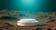 © MdMonsurAli - Elegant Product Display Podium on a Barren Alien Desert Landscape Under a Starry Teal Cosmic Sky with Glowing Light for Futuristic Presentation